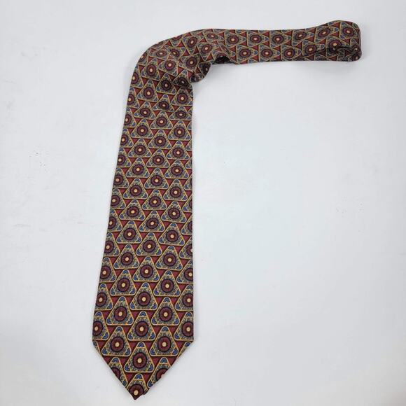 Valentino Geometric Printed Silk Tie Red Hand Made Length 55" - Picture 2 of 5